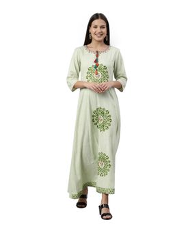 NEERU'S - Green Ethnic Motifs Printed Aari Work Panelled A-Line Kurtas