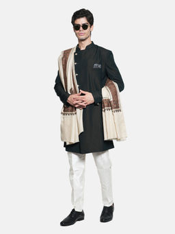MUFFLY - Beige Men Floral Embroidery Heavy Jaal Design Shawl