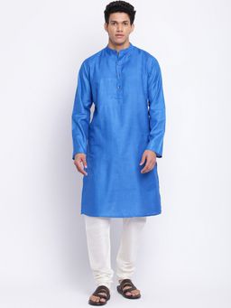 Fabindia - Blue Silk Blend Striped Kurta Long
