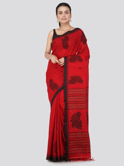 PinkLoom - Womens Cotton Saree with Unstitched Blouse-Maroon