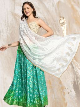 Dupatta Bazaar - Women's Gold Printed White Silk Dupatta