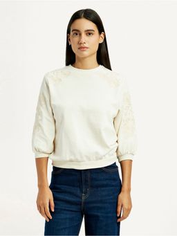 Levi's - Ivory Cotton Blend Crew Neck Balloon Sleeves Top
