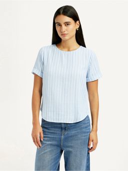Levi's - Blue Cotton Round Neck Half Sleeves Top
