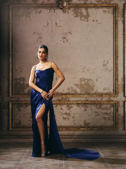Masumi Mewawalla - Navy Blue Drape Gown