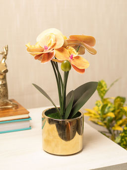 Voncasa - Golden Pot with Multicolor Plant Polyester