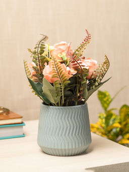 Voncasa - Turquoise Pot with Pink Flower Polyester