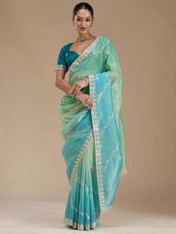 Koskii - Blue Gotapatti Crepe Saree With Unstitched Blouse