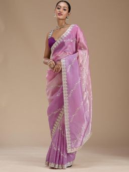Koskii - Lavender Gotapatti Crepe Saree With Unstitched Blouse