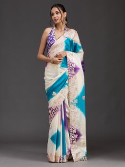 Koskii - Multi-Color Gotapatti Crepe Saree With Unstitched Blouse