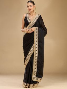 Koskii - Black Cording Tissue Saree With Unstitched Blouse