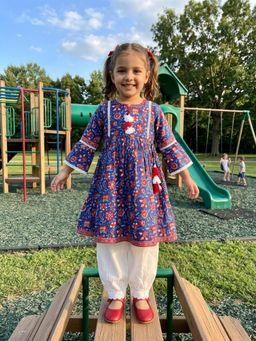 Rain & Rainbow - Girls Floral Printed Regular Pure Cotton Kurta With Salwar
