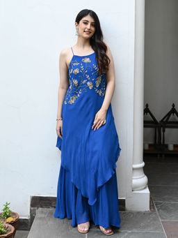 Urbanstree - Shambhavi Blue Embroidered Kurta with Palazzo (Set of 2)