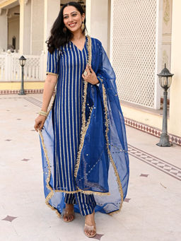 Urbanstree - Neil Blue Woven Kurta with Pant and Dupatta (Set of 3)