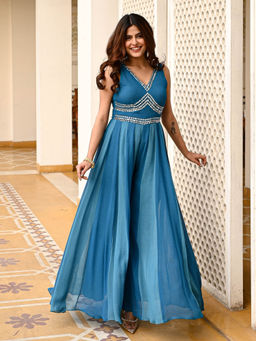 Urbanstree - Rainbow Blue Colorblock Jumpsuit