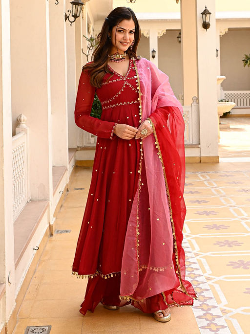 biba red anarkali