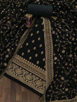 Koskii - Black Zariwork Raw Silk Unstitched Salwar Suit (Set of Three)