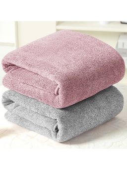 Story@Home - 400 GSM Microfiber Bath Towel Peach & Grey (Pack of 2)