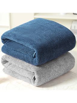 Story@Home - 400 GSM Microfiber Bath Towel Navy Blue & Grey (Pack of 2)