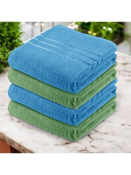 Story@Home - 500 GSM Microfiber Hand Towel Blue & Green, Solid (Pack of 4)