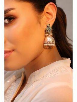 Biba - Women Mint Green Brass Jhumka Earrings