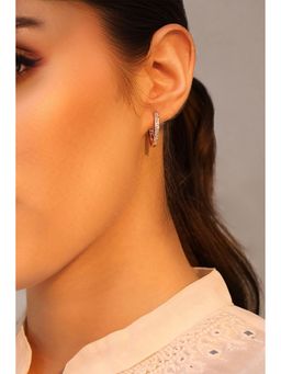 Biba - Women White Stone Brass Hoop Earrings