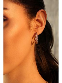 Biba - Women Whitestone Studded Brass Hoop Earrings
