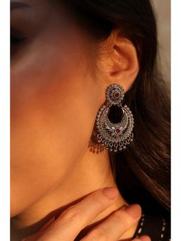 Biba - Women Red Stone Brass Chaandbali Earrings