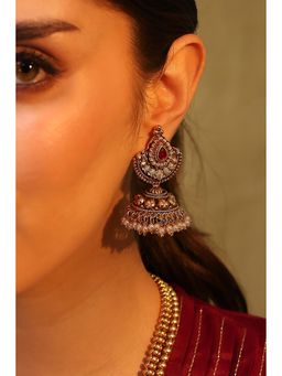 Biba - Women Gold Plated Brass Red Jhumka Earrings