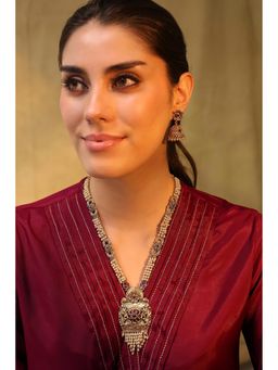 Biba - Women Gold Plated Brass Red Stone Pearls Jewellery Set