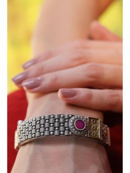 Biba - Women Pink Stone Studded Brass Kada (2.6)