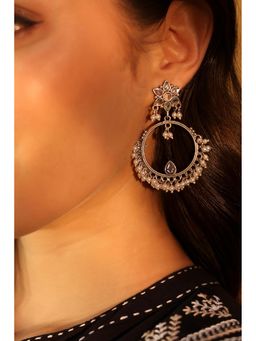 Biba - Women White Stone and Pearl Brass Chaandbali Earrings
