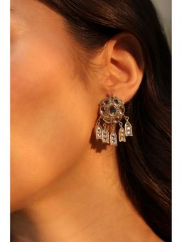 Biba - Women White Kundan Studded Brass Drop Earrings