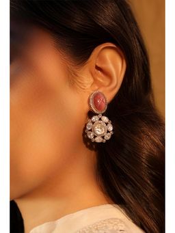 Biba - Women Light Pink Stone Brass Drop Earrings