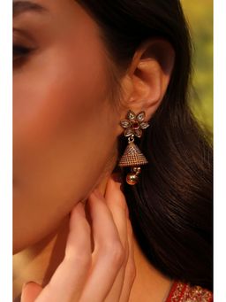 Biba - Women Pink Stone Alloy Jhumka Earrings