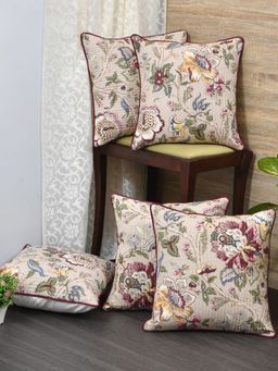 The Home Story - Cushion Covers Set of 5 - 20 x 20 Inches - Multi Color Flowers