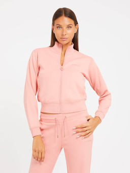 Guess - High Neck Full Zip Pink Sweatshirt