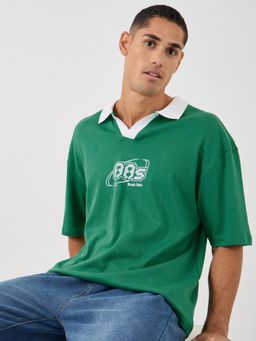 Styli - Men Oversized Fit Graphic Varsity Polo T-Shirt