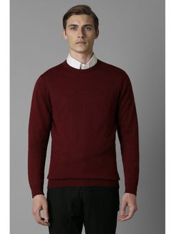 Louis Philippe - Men Maroon Embroidered Crew Neck Full Sleeves Sweater