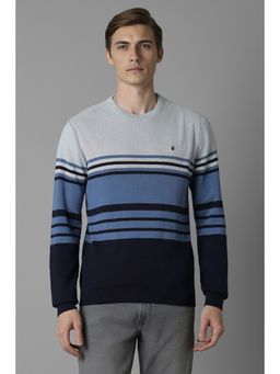 Louis Philippe - Men Multi Stripes Crew Neck Full Sleeves Sweater