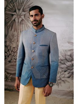 Philocaly - Jal-Mahal Slim Embroidered Blue Bandh Gala