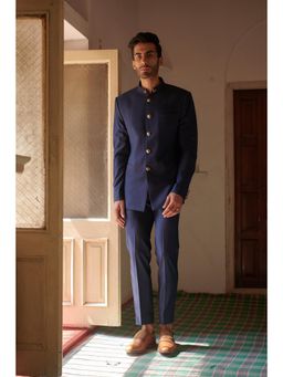 Philocaly - Mazarine Slim Plain Blue Bandh Gala With Trouser