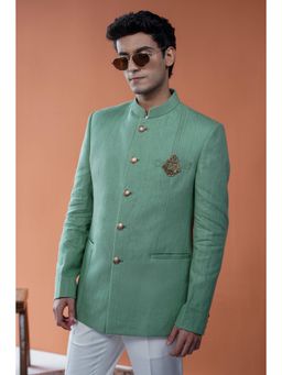 Philocaly - Shyamal Green Embroidered Mandarin Neck Bandh Gala