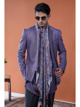 Philocaly - Rajneel Set Regular Plain Purple Bandhgala and Kurta