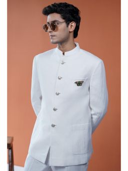 Philocaly - Dhaval Slim Plain White Bandhgala