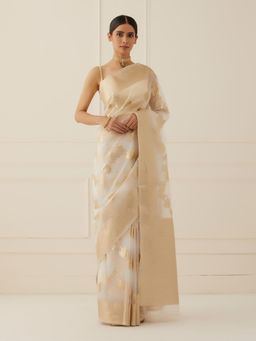 Geroo Jaipur - Off White Zari Organza Banarasi Saree