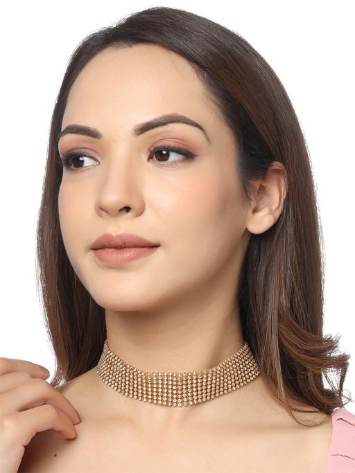 Yellow Chimes Gold Toned Crystal Choker Necklace
