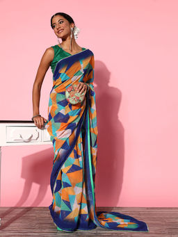 Odette - Multicolor Sequence Printed Georgette Saree with Unstitched Blouse