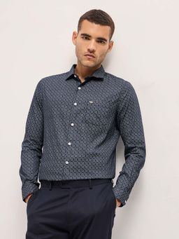 The Bear House - Men Blue Printed Formal Shirt