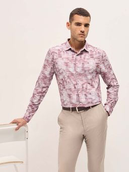 The Bear House - Men Pink Printed Formal Shirt