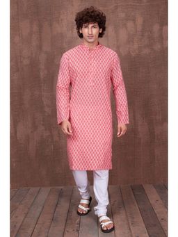 ETHNIC INDIA - Floral Cotton Pink Regular Straight Kurta